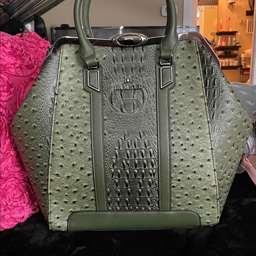 Olive Green Structured Tote Bag